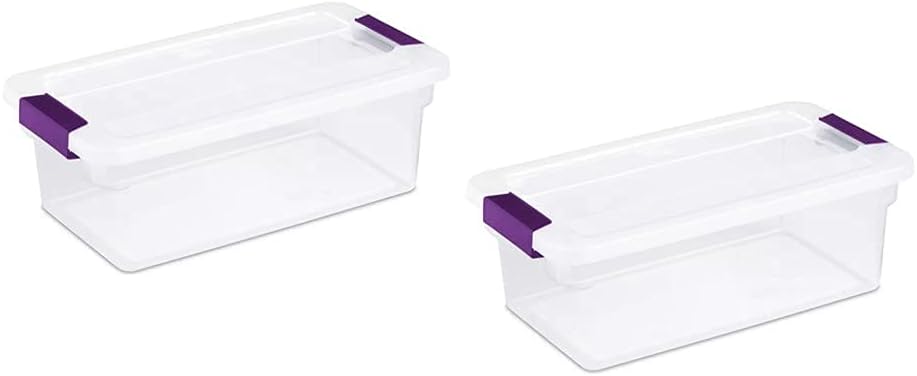 Click image to open expanded view    Sterilite 6 Quart ClearView LatchTM with Sweet Plum Handles, Pack Of 2 Containers