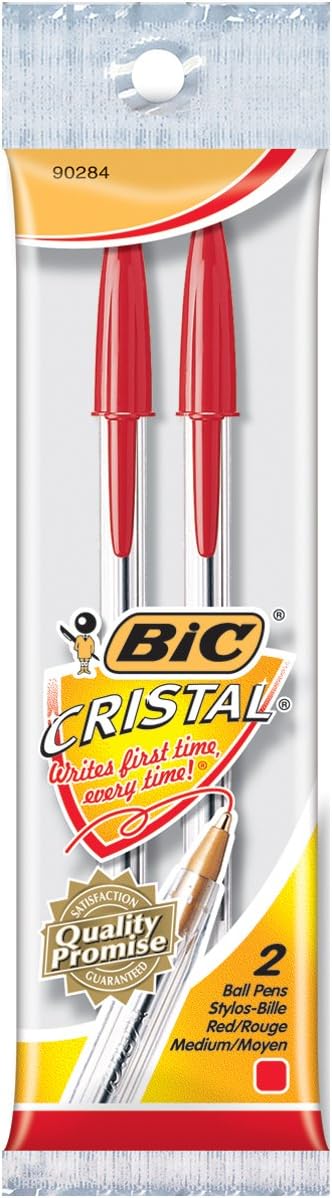 Bic Ball Pens Cristal Xtra Smooth, Red Ink 2 ea, 2 Count (Pack of 1)